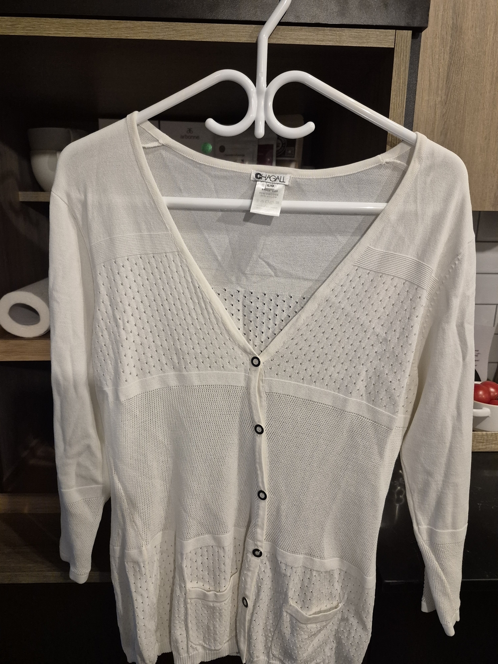 CHAGALL White V-Neck Button Front Knit Cardigan